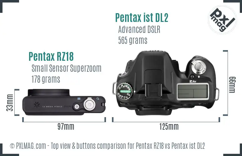 Pentax RZ18 vs Pentax ist DL2 top view buttons comparison