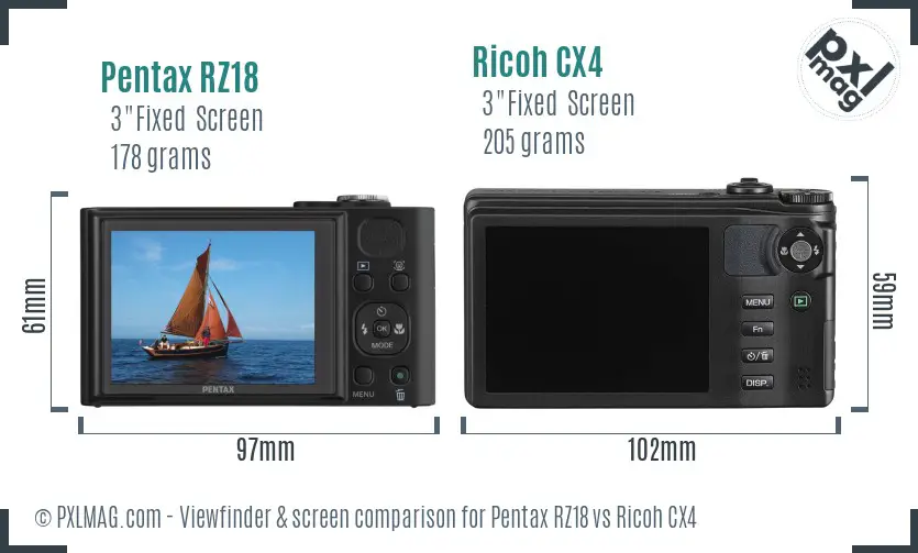 Pentax RZ18 vs Ricoh CX4 Screen and Viewfinder comparison Pentax RZ18 vs Ricoh CX4 Screen and Viewfinder comparison