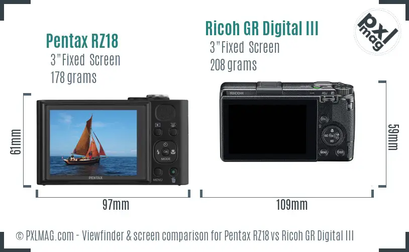 Pentax RZ18 vs Ricoh GR Digital III Screen and Viewfinder comparison Pentax RZ18 vs Ricoh GR Digital III Screen and Viewfinder comparison