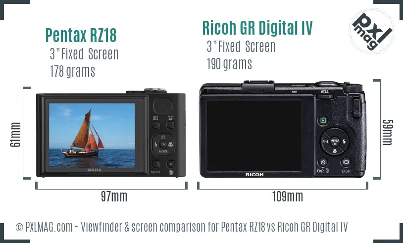 Pentax RZ18 vs Ricoh GR Digital IV Screen and Viewfinder comparison