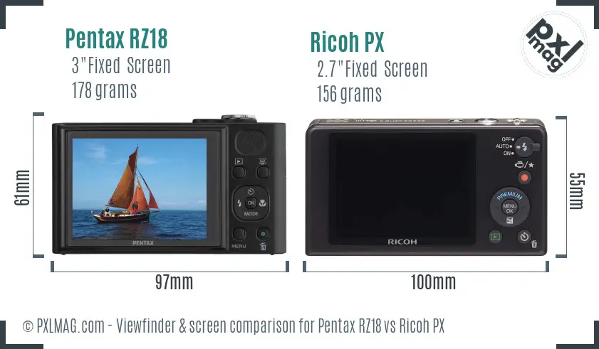 Pentax RZ18 vs Ricoh PX Screen and Viewfinder comparison