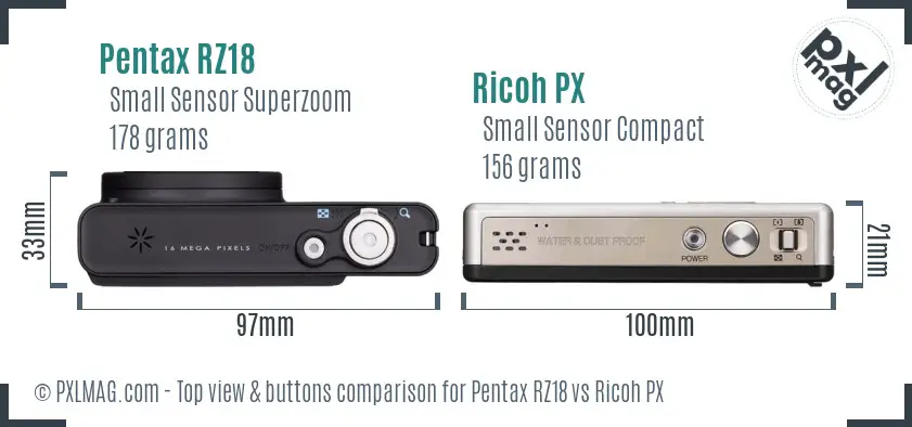 Pentax RZ18 vs Ricoh PX top view buttons comparison