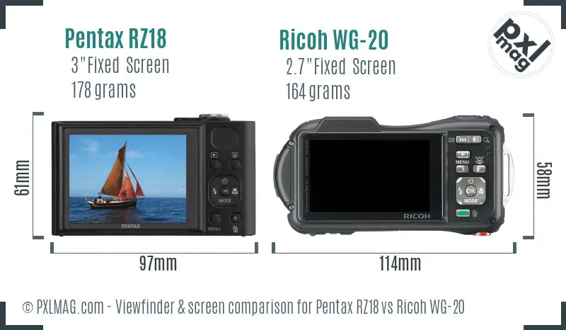 Pentax RZ18 vs Ricoh WG-20 Screen and Viewfinder comparison