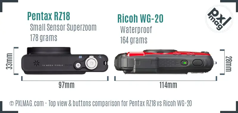 Pentax RZ18 vs Ricoh WG-20 top view buttons comparison