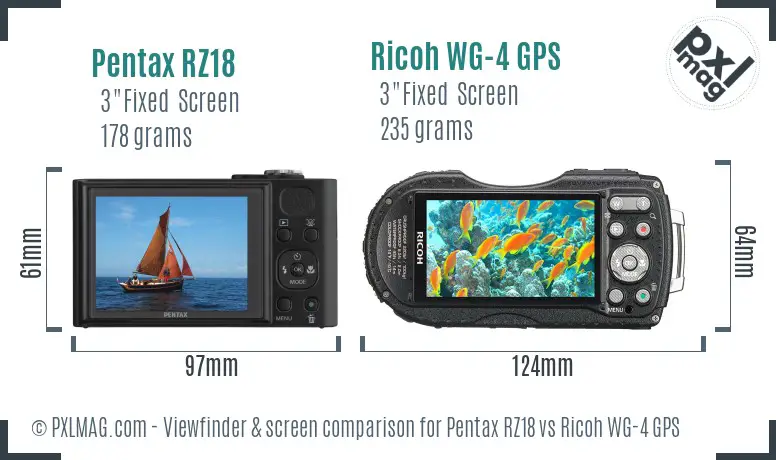 Pentax RZ18 vs Ricoh WG-4 GPS Screen and Viewfinder comparison
