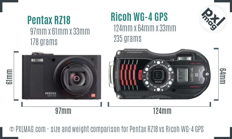 Pentax RZ18 vs Ricoh WG-4 GPS size comparison