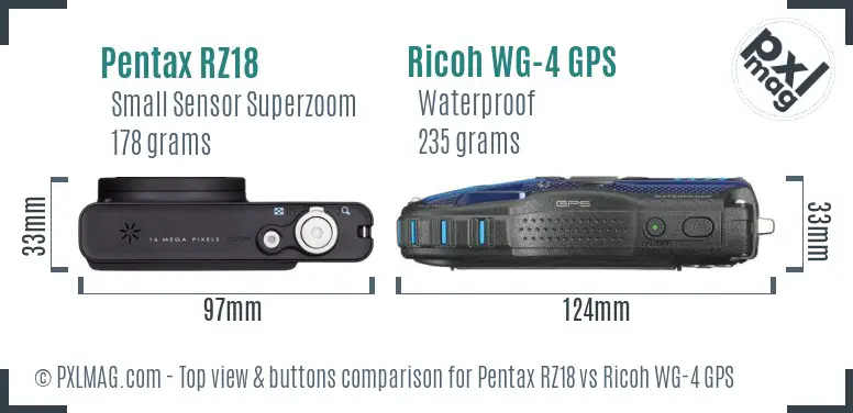 Pentax RZ18 vs Ricoh WG-4 GPS top view buttons comparison