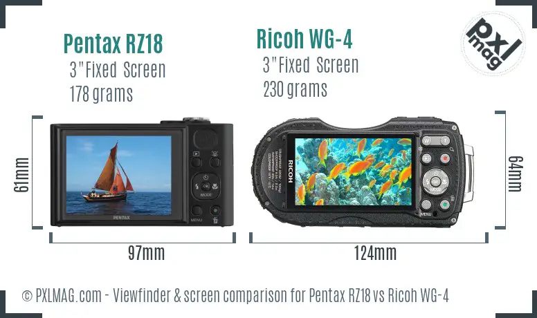Pentax RZ18 vs Ricoh WG-4 Screen and Viewfinder comparison