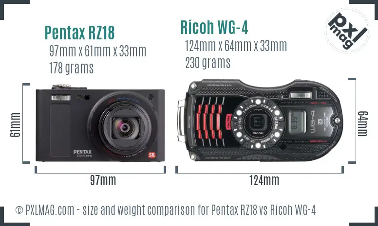 Pentax RZ18 vs Ricoh WG-4 size comparison