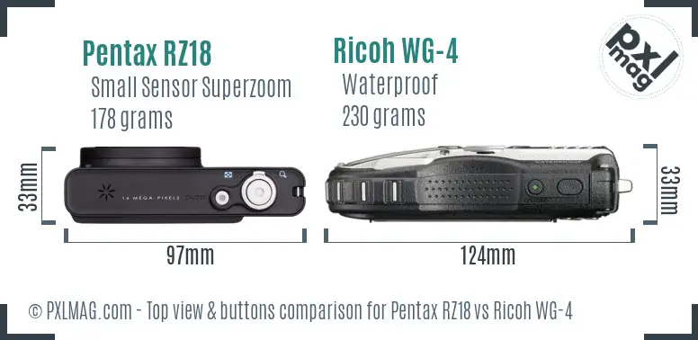 Pentax RZ18 vs Ricoh WG-4 top view buttons comparison