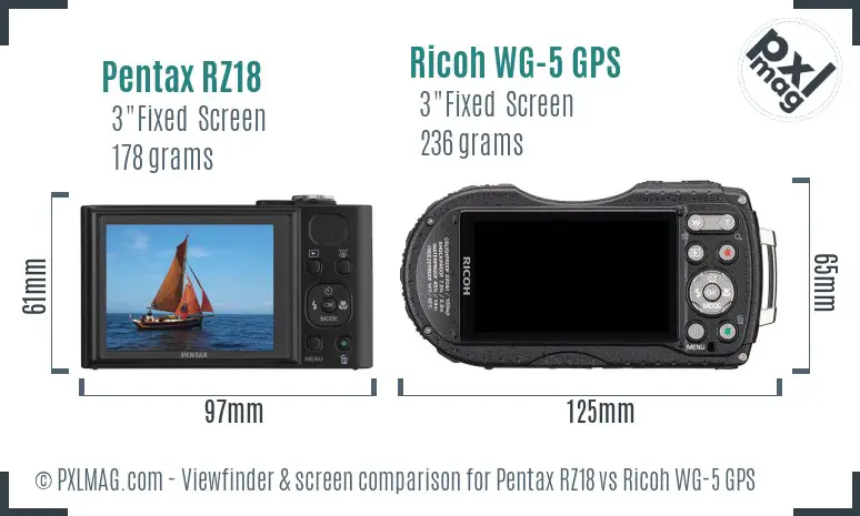 Pentax RZ18 vs Ricoh WG-5 GPS Screen and Viewfinder comparison