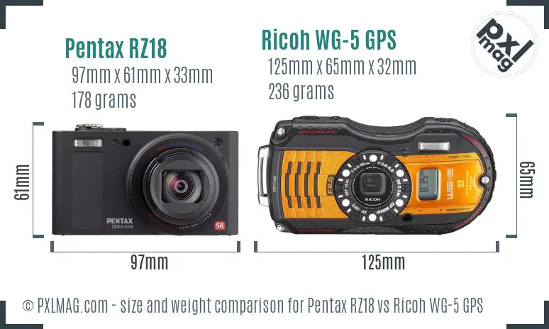 Pentax RZ18 vs Ricoh WG-5 GPS size comparison