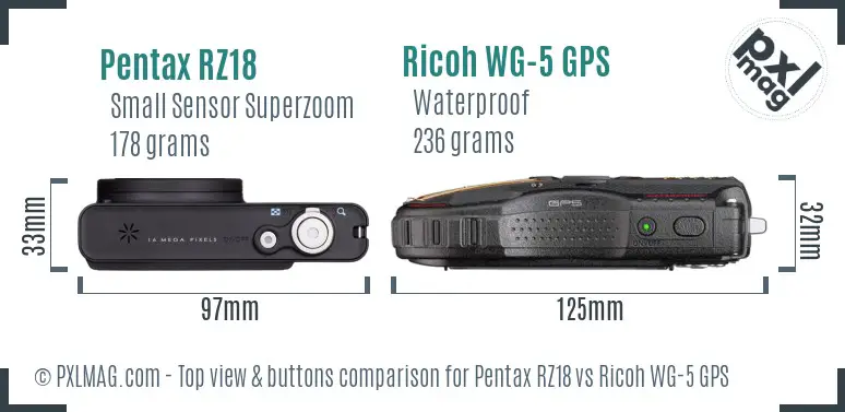 Pentax RZ18 vs Ricoh WG-5 GPS top view buttons comparison