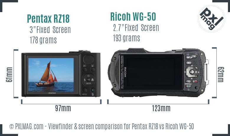 Pentax RZ18 vs Ricoh WG-50 Screen and Viewfinder comparison