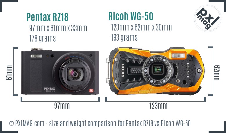 Pentax RZ18 vs Ricoh WG-50 size comparison Pentax RZ18 vs Ricoh WG-50 size comparison
