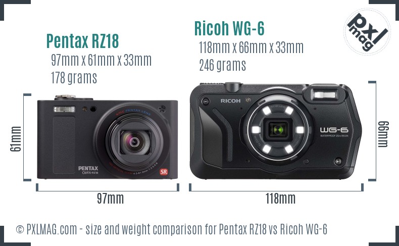 Pentax RZ18 vs Ricoh WG-6 size comparison Pentax RZ18 vs Ricoh WG-6 size comparison