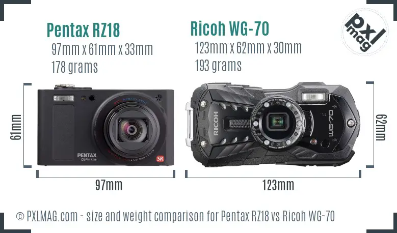 Pentax RZ18 vs Ricoh WG-70 size comparison Pentax RZ18 vs Ricoh WG-70 size comparison