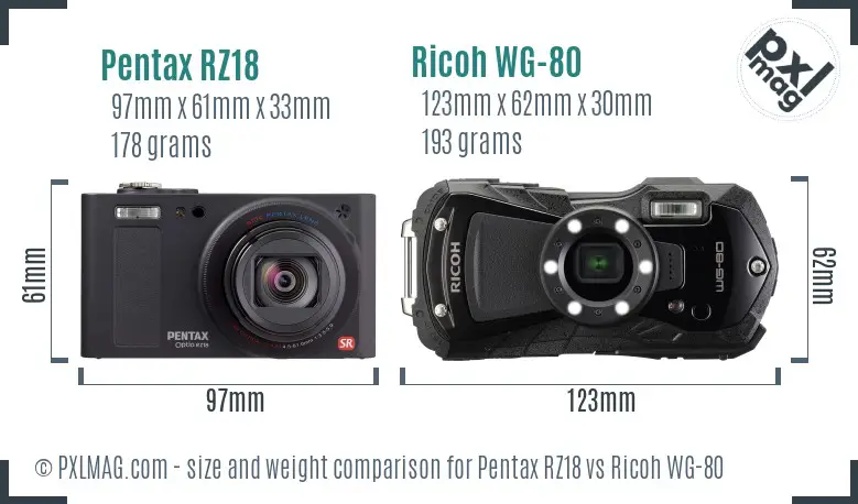 Pentax RZ18 vs Ricoh WG-80 size comparison Pentax RZ18 vs Ricoh WG-80 size comparison