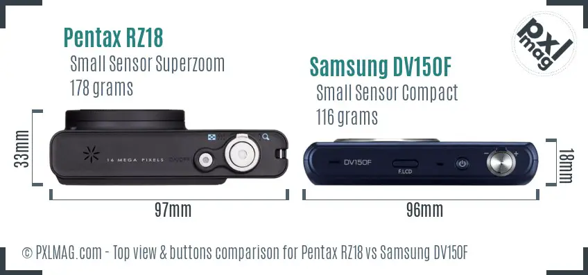 Pentax RZ18 vs Samsung DV150F top view buttons comparison