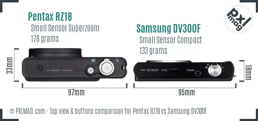 Pentax RZ18 vs Samsung DV300F top view buttons comparison