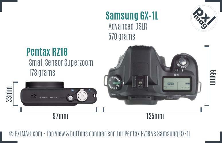 Pentax RZ18 vs Samsung GX-1L top view buttons comparison