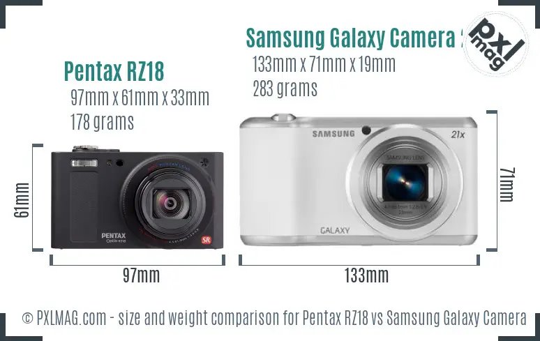 Pentax RZ18 vs Samsung Galaxy Camera 2 size comparison Pentax RZ18 vs Samsung Galaxy Camera 2 size comparison