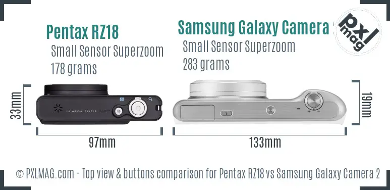 Pentax RZ18 vs Samsung Galaxy Camera 2 top view buttons comparison