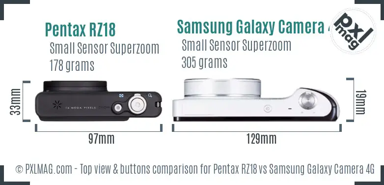 Pentax RZ18 vs Samsung Galaxy Camera 4G top view buttons comparison