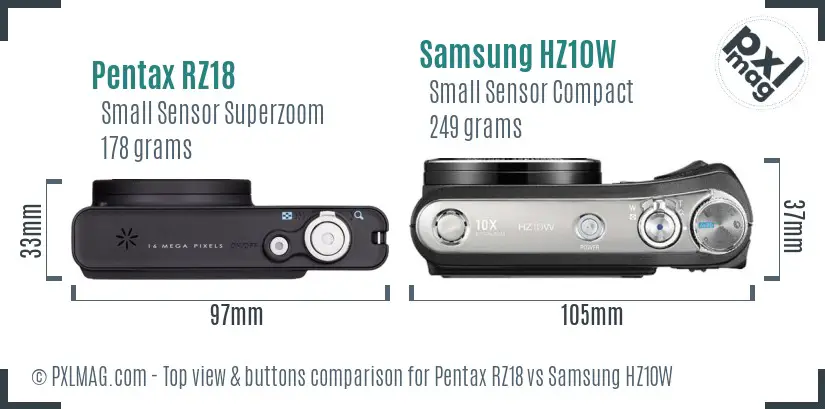 Pentax RZ18 vs Samsung HZ10W top view buttons comparison