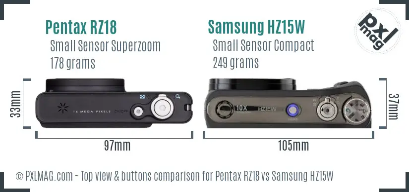 Pentax RZ18 vs Samsung HZ15W top view buttons comparison