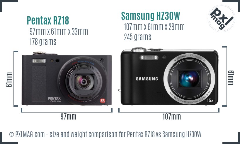 Pentax RZ18 vs Samsung HZ30W size comparison