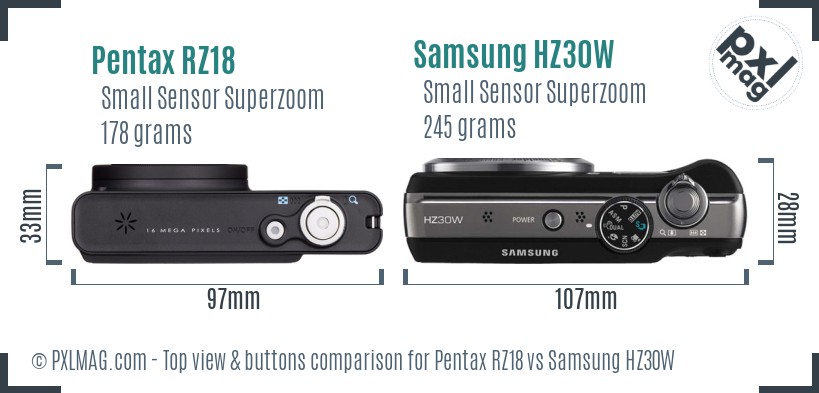 Pentax RZ18 vs Samsung HZ30W top view buttons comparison