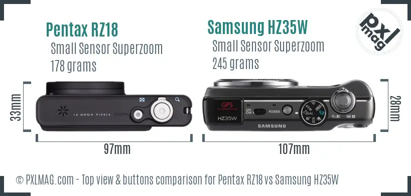 Pentax RZ18 vs Samsung HZ35W top view buttons comparison