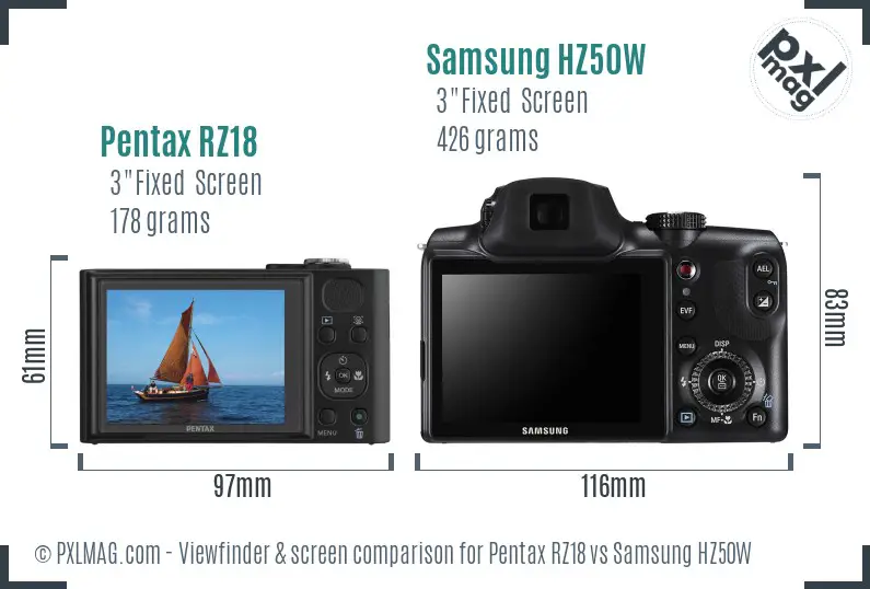 Pentax RZ18 vs Samsung HZ50W Screen and Viewfinder comparison Pentax RZ18 vs Samsung HZ50W Screen and Viewfinder comparison