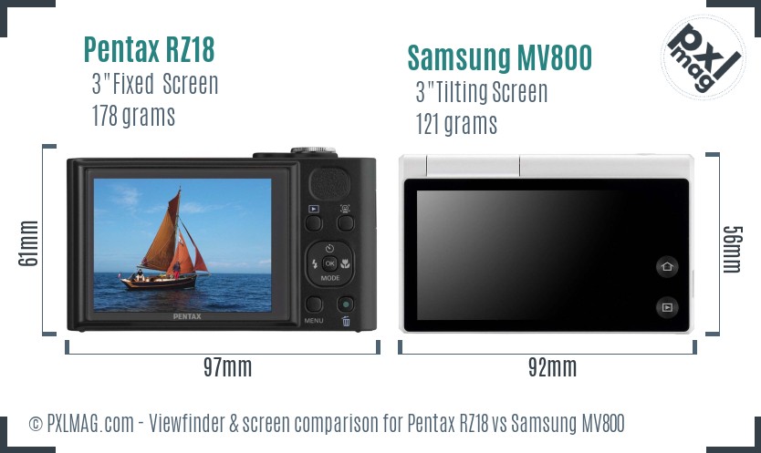 Pentax RZ18 vs Samsung MV800 Screen and Viewfinder comparison