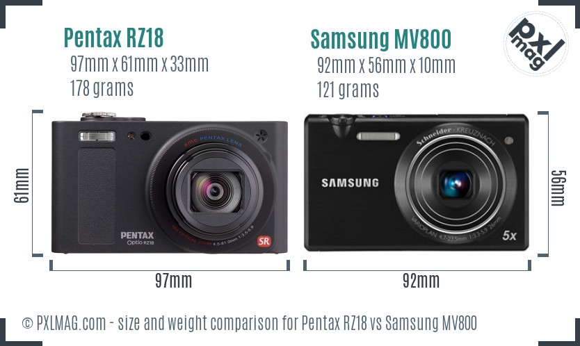 Pentax RZ18 vs Samsung MV800 size comparison