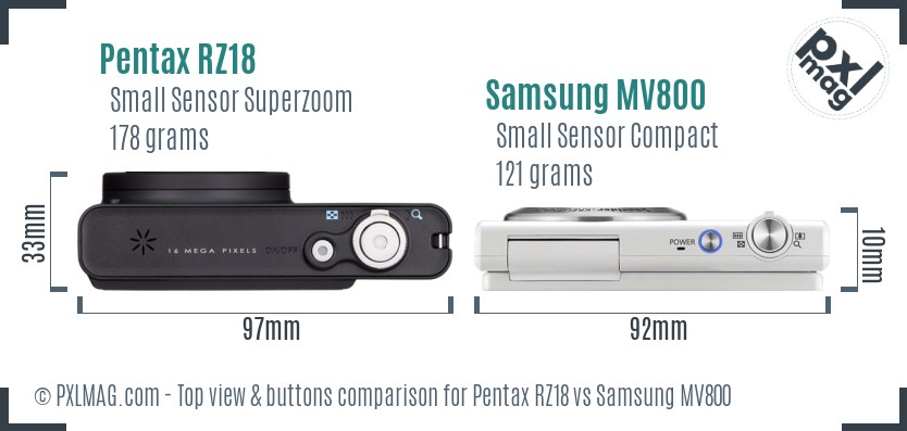 Pentax RZ18 vs Samsung MV800 top view buttons comparison
