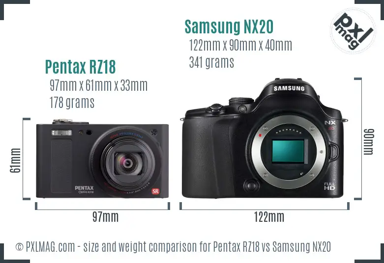 Pentax RZ18 vs Samsung NX20 size comparison