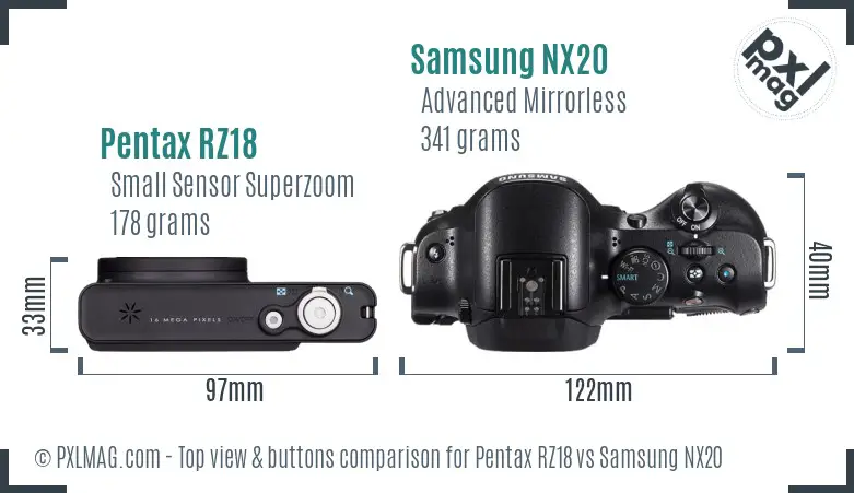 Pentax RZ18 vs Samsung NX20 top view buttons comparison