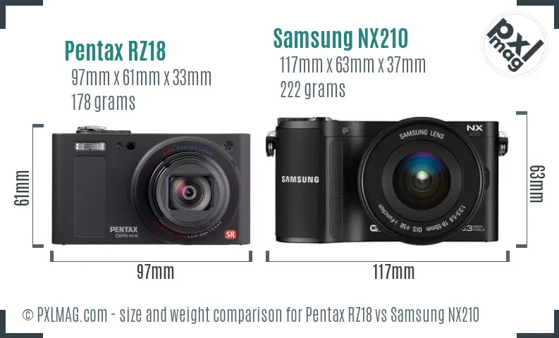 Pentax RZ18 vs Samsung NX210 size comparison