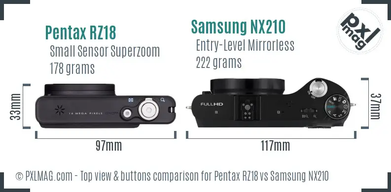 Pentax RZ18 vs Samsung NX210 top view buttons comparison