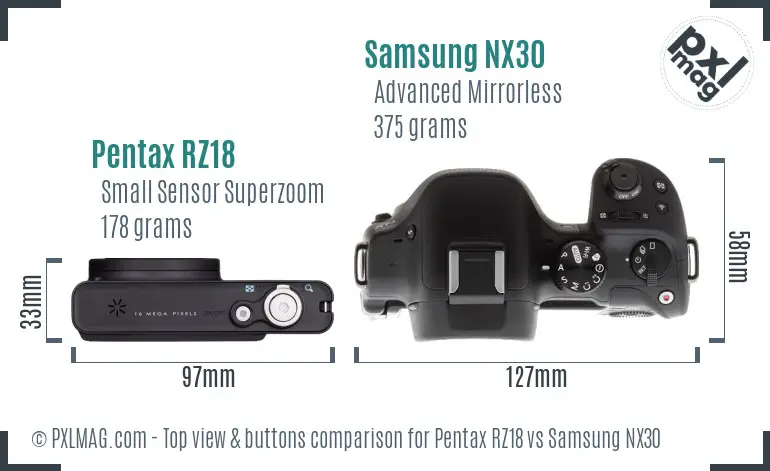 Pentax RZ18 vs Samsung NX30 top view buttons comparison