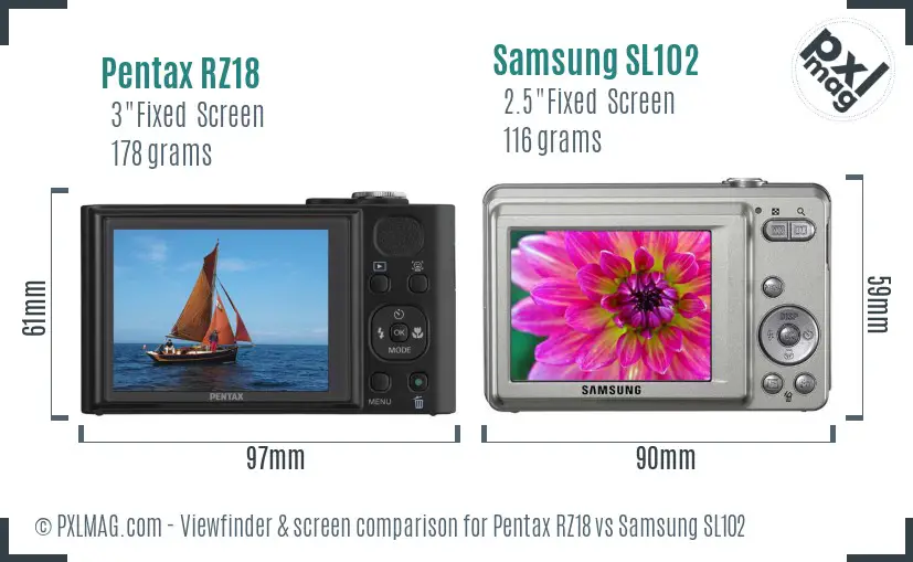 Pentax RZ18 vs Samsung SL102 Screen and Viewfinder comparison Pentax RZ18 vs Samsung SL102 Screen and Viewfinder comparison