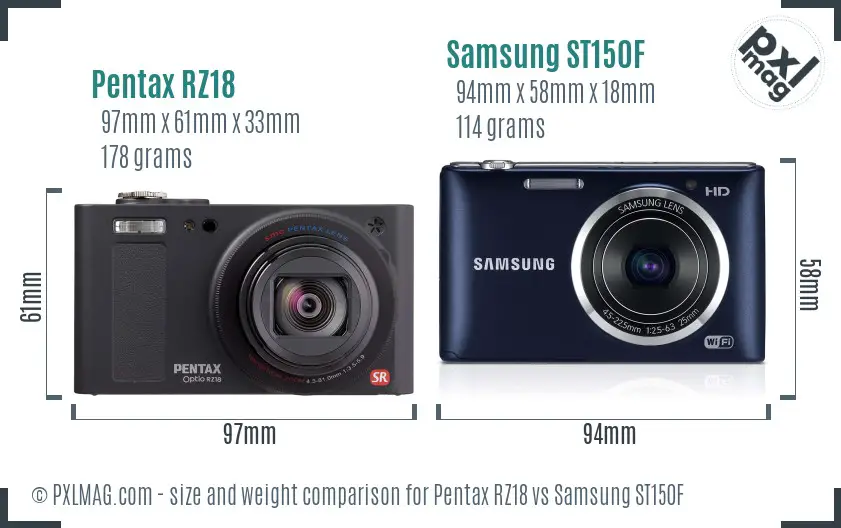 Pentax RZ18 vs Samsung ST150F size comparison