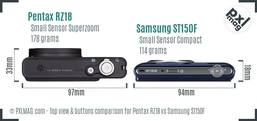 Pentax RZ18 vs Samsung ST150F top view buttons comparison