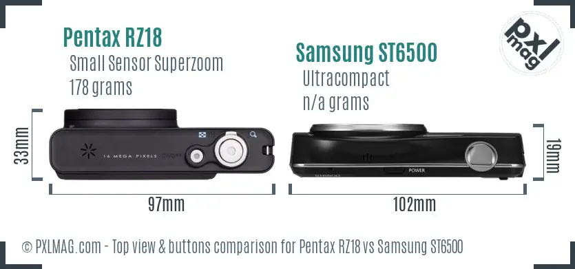 Pentax RZ18 vs Samsung ST6500 top view buttons comparison