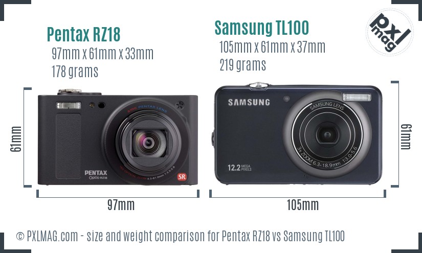 Pentax RZ18 vs Samsung TL100 size comparison