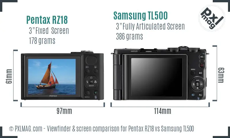 Pentax RZ18 vs Samsung TL500 Screen and Viewfinder comparison Pentax RZ18 vs Samsung TL500 Screen and Viewfinder comparison