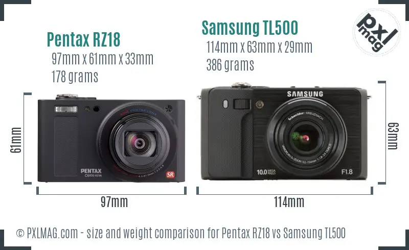 Pentax RZ18 vs Samsung TL500 size comparison Pentax RZ18 vs Samsung TL500 size comparison