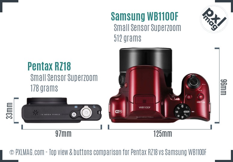Pentax RZ18 vs Samsung WB1100F top view buttons comparison